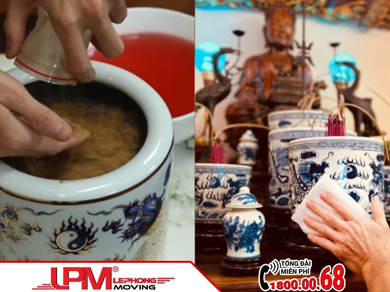 Bát hương cần được vệ sinh sạch sẽ trước khi an vị.