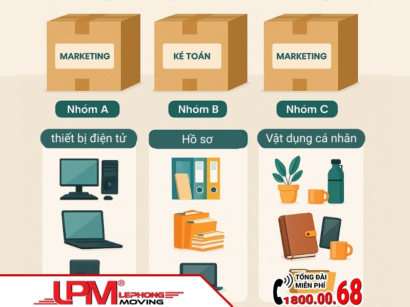 Bước 1: Phân loại đồ đạc (theo phòng ban, chức năng)